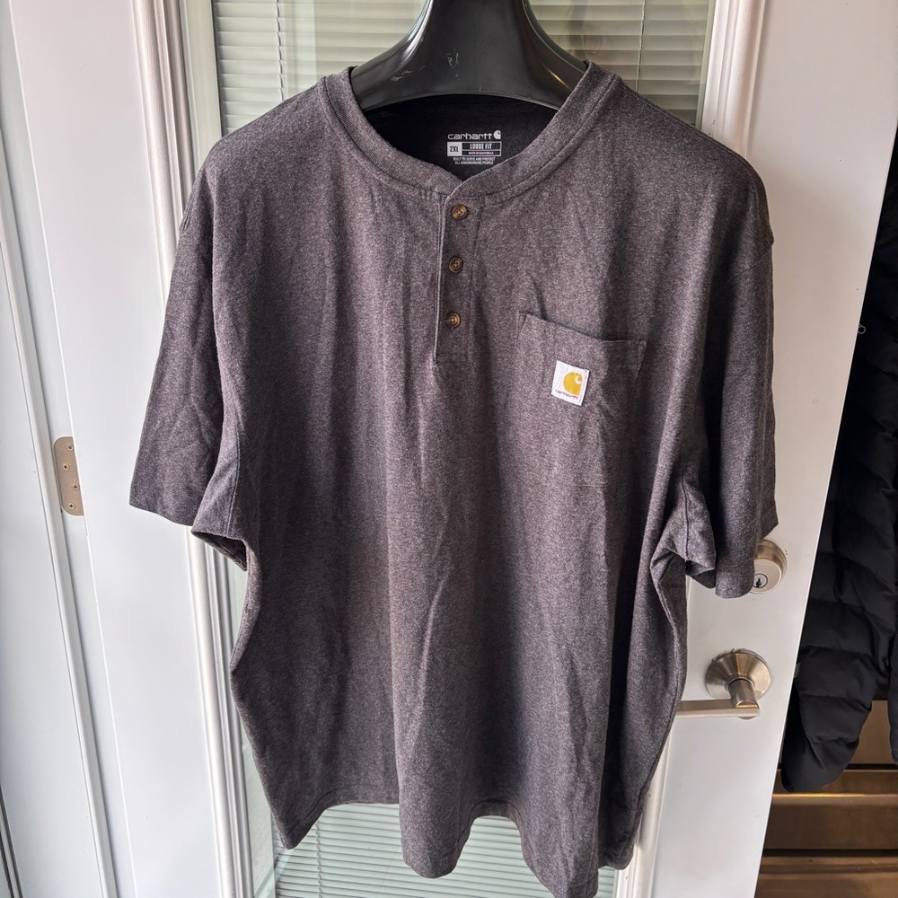 Carhartt Gray Pocket Henley T Shirt Mens 2XL Short Sleeve Tee Loose Fit EUC